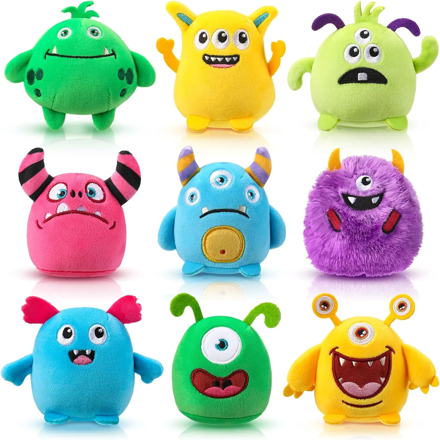 Libima 9 Pcs Mini Stuffed Animals Keychains 3.15 Inch Small Plush Ornaments Bulk Cute Plush Toys for Baby Shower Birthday Party Decors Gift Bags Fillers Easter Basket Stuffers(Monsters)