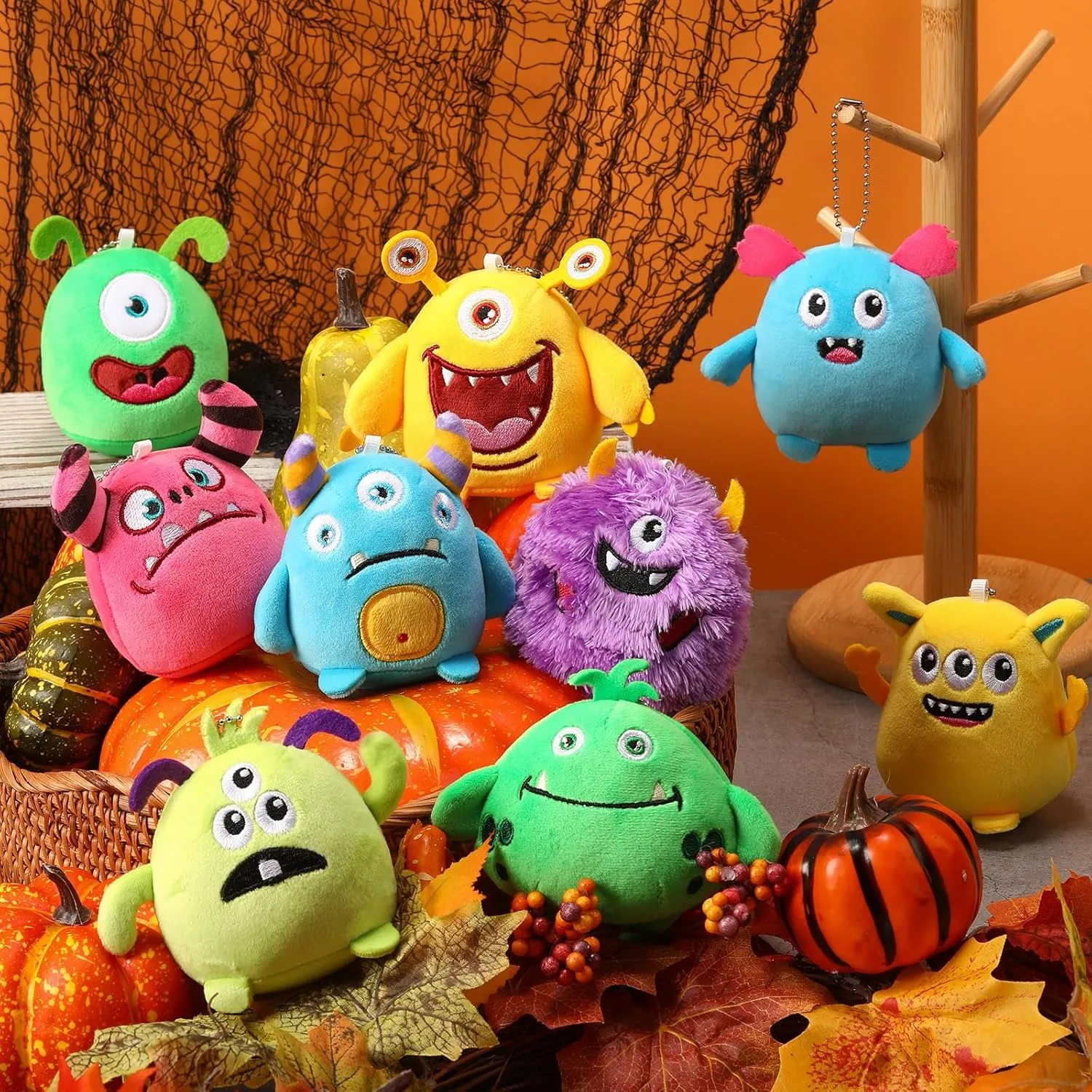Libima 9 Pcs Mini Stuffed Animals Keychains 3.15 Inch Small Plush Ornaments Bulk Cute Plush Toys for Baby Shower Birthday Party Decors Gift Bags Fillers Easter Basket Stuffers(Monsters)