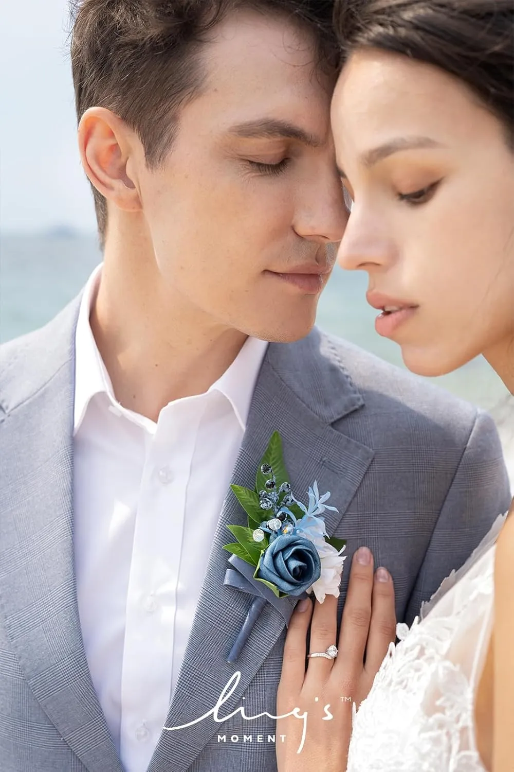 Ling's Moment Boutonniere for Men, 6pcs Groom Groomsmen Boutonniere, Artificial Flowers for Wedding Decor/Prom/Homecoming, etc.Dusty Blue Light Blue