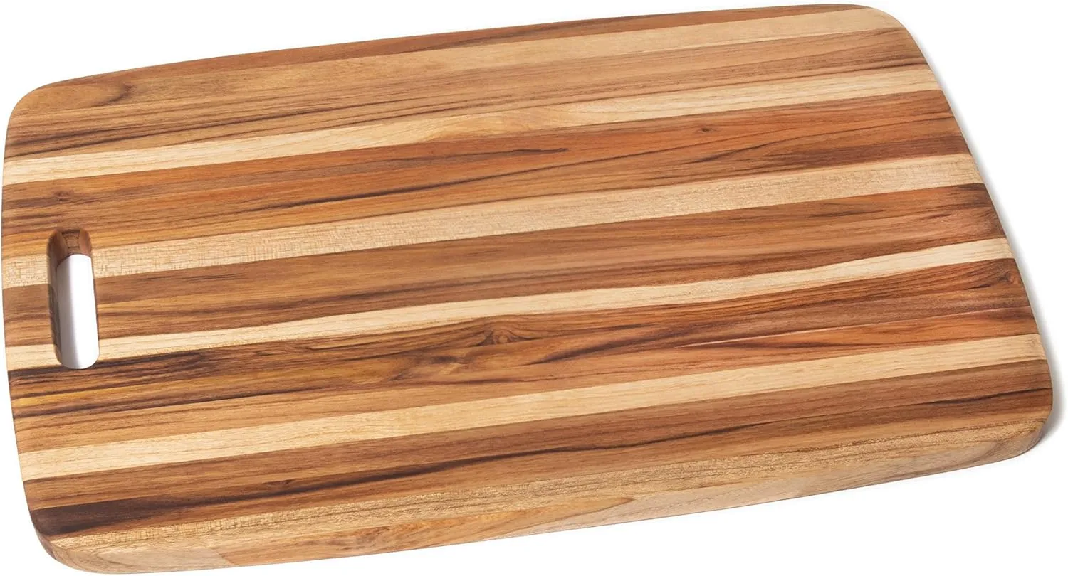 Lipper International 7221 Teak Wood Oversized Cutting and Serving Board with Handle for Vegetables, Cheeses, Meats or Snacks, 21" x 14" x 3/4"
