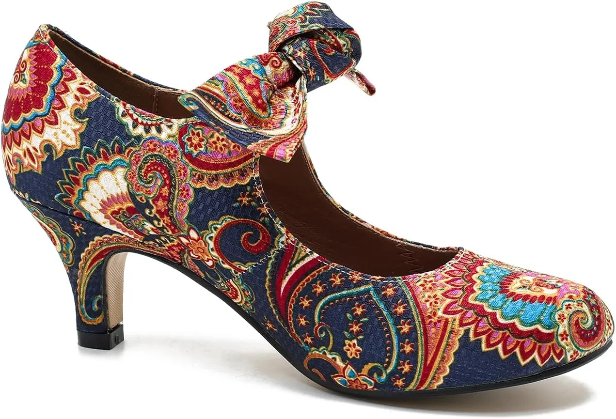 LIURUIJIA Women's Bow Heels Mary Jane Kitten Heel Pumps Round Toe Low Heels Ankle Strap Wedding Evening Party Dress Shoes