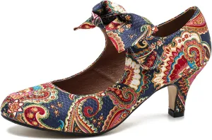 LIURUIJIA Women's Bow Heels Mary Jane Kitten Heel Pumps Round Toe Low Heels Ankle Strap Wedding Evening Party Dress Shoes