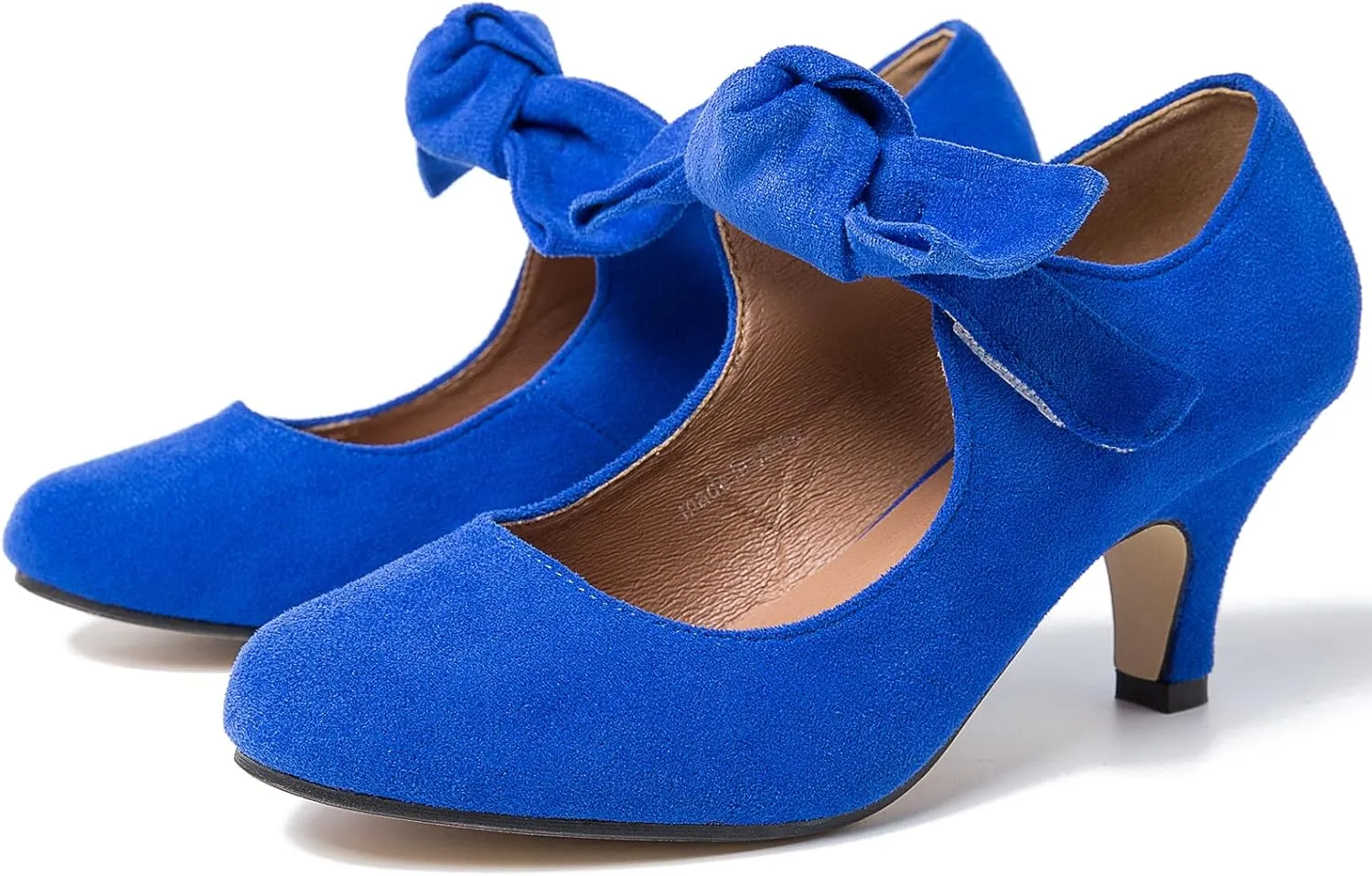 LIURUIJIA Women's Bow Heels Mary Jane Kitten Heel Pumps Round Toe Low Heels Ankle Strap Wedding Evening Party Dress Shoes
