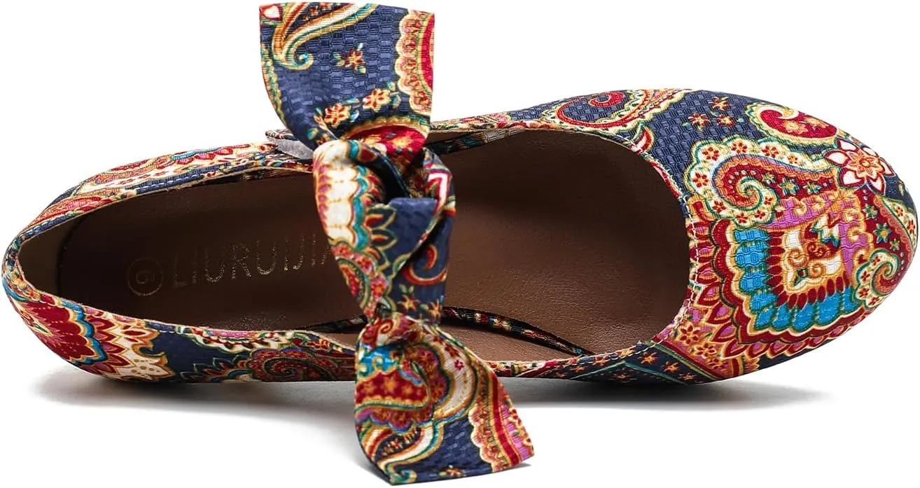 LIURUIJIA Women's Bow Heels Mary Jane Kitten Heel Pumps Round Toe Low Heels Ankle Strap Wedding Evening Party Dress Shoes