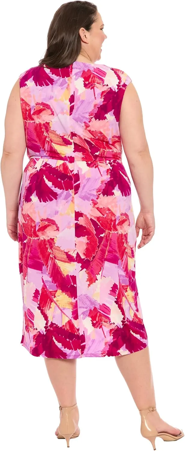 London Times Women's Elegant Cap Sleeve Asymmetrical Tulip Hem-Wrapped Waist Self-tie Midi Cocktail Dress