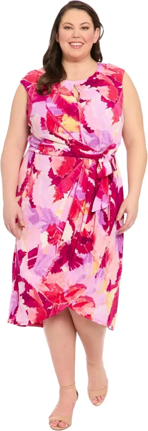 London Times Women's Elegant Cap Sleeve Asymmetrical Tulip Hem-Wrapped Waist Self-tie Midi Cocktail Dress