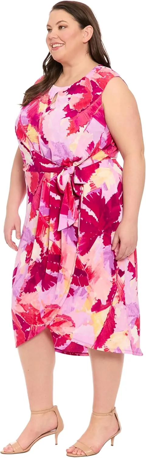 London Times Women's Elegant Cap Sleeve Asymmetrical Tulip Hem-Wrapped Waist Self-tie Midi Cocktail Dress