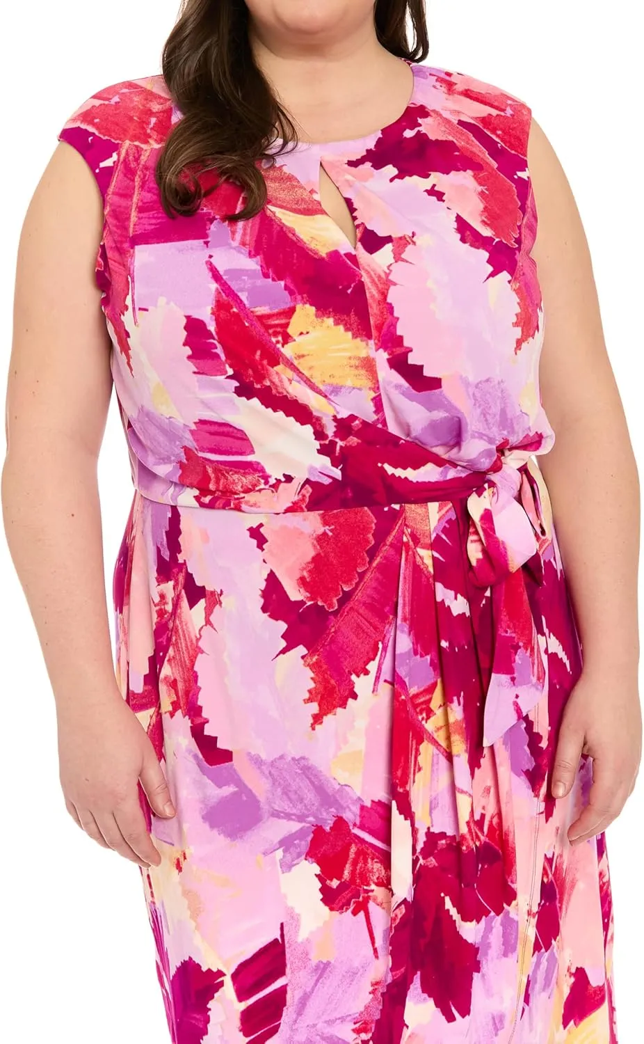 London Times Women's Elegant Cap Sleeve Asymmetrical Tulip Hem-Wrapped Waist Self-tie Midi Cocktail Dress