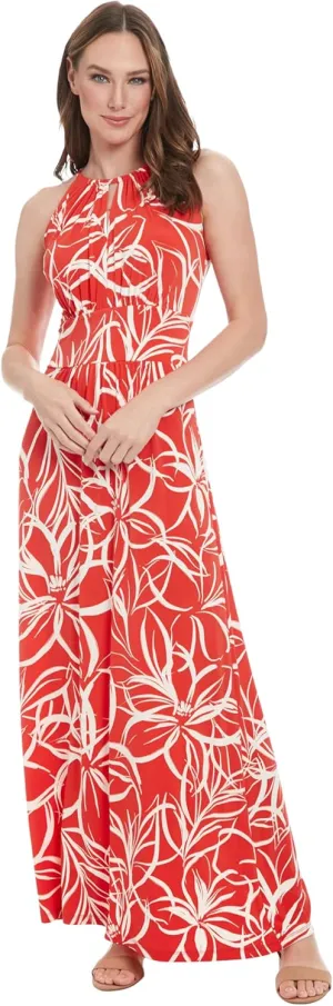 London Times Women's Halter Neckline Signature Morris Maxi Dress Vacation Occasion Event Guest of