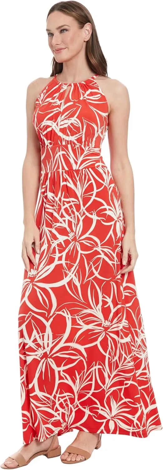 London Times Women's Halter Neckline Signature Morris Maxi Dress Vacation Occasion Event Guest of