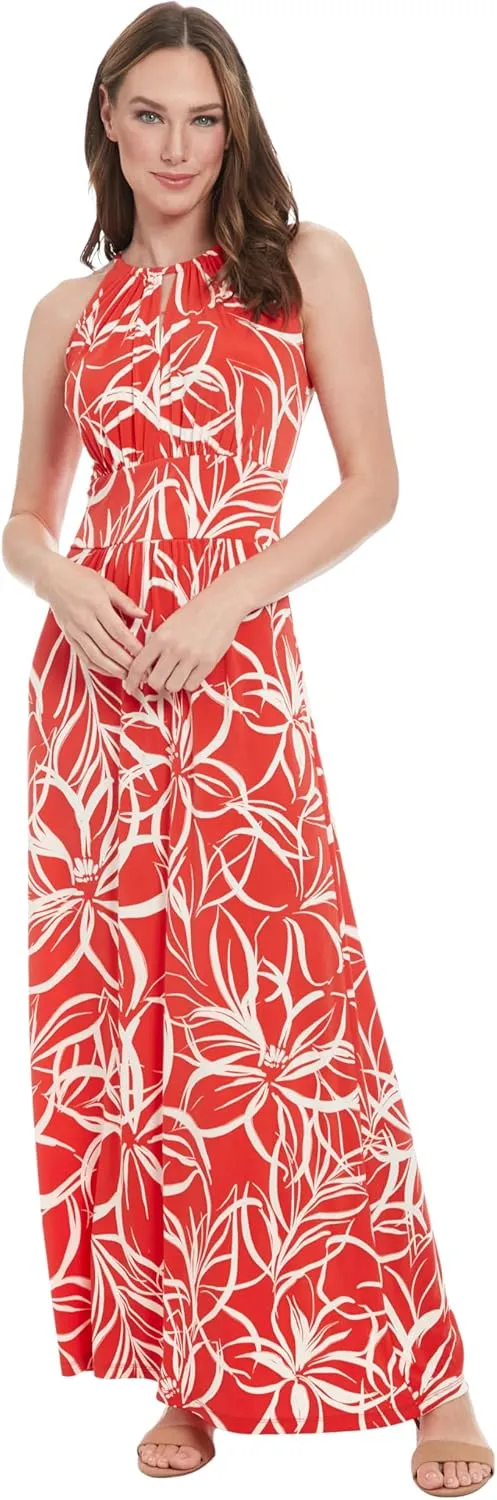 London Times Women's Halter Neckline Signature Morris Maxi Dress Vacation Occasion Event Guest of