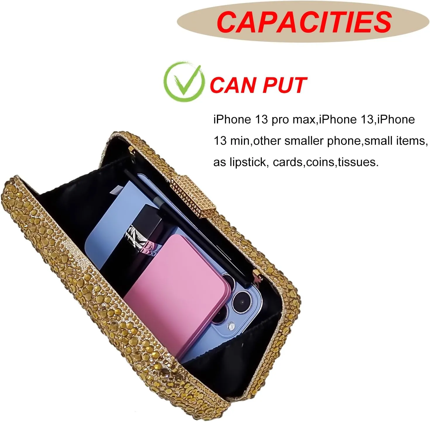 Long Rhinestone Box Evening Bag Women Formal Gathering Party Crystal Clutch Bridal Purse