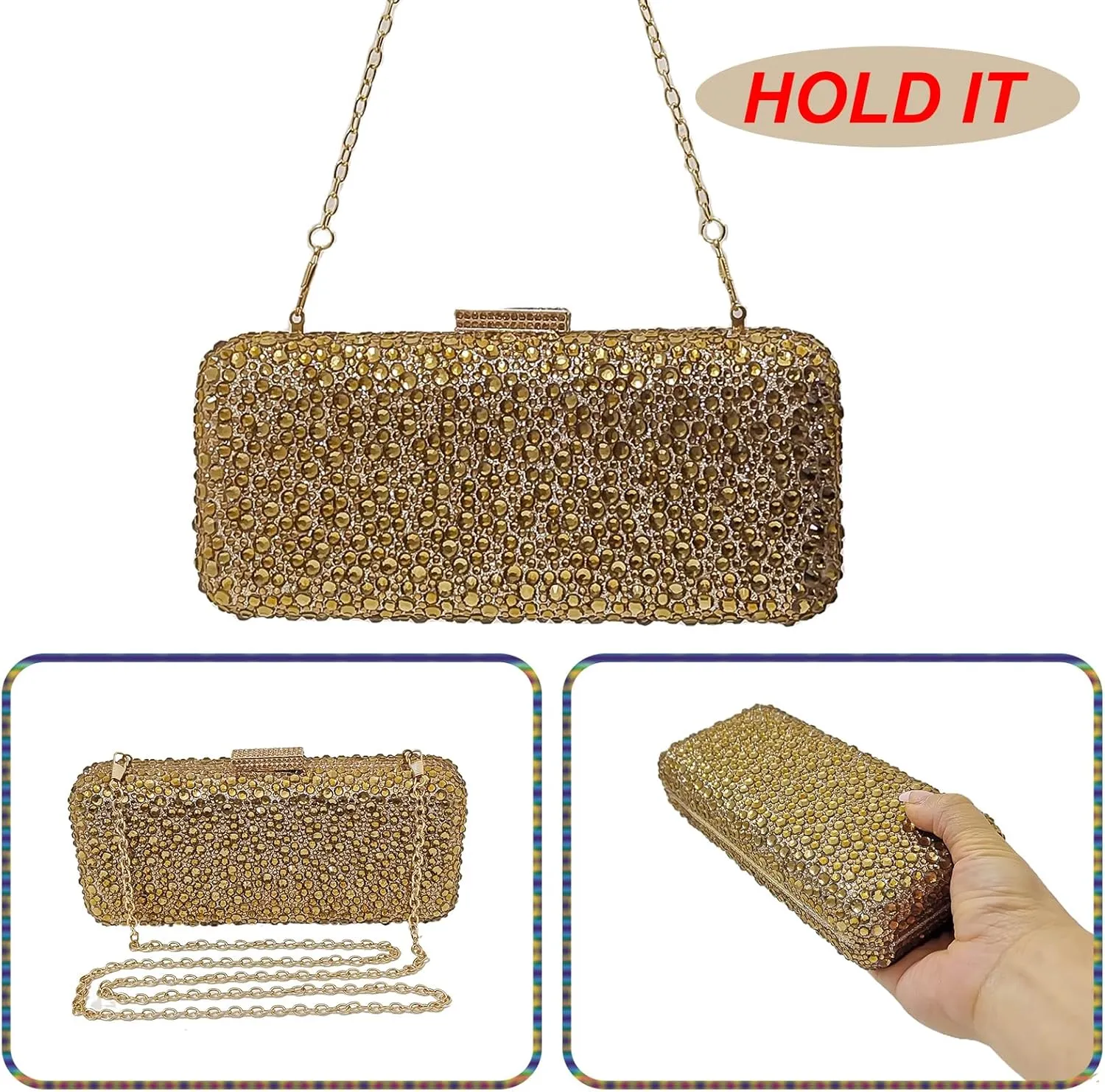 Long Rhinestone Box Evening Bag Women Formal Gathering Party Crystal Clutch Bridal Purse