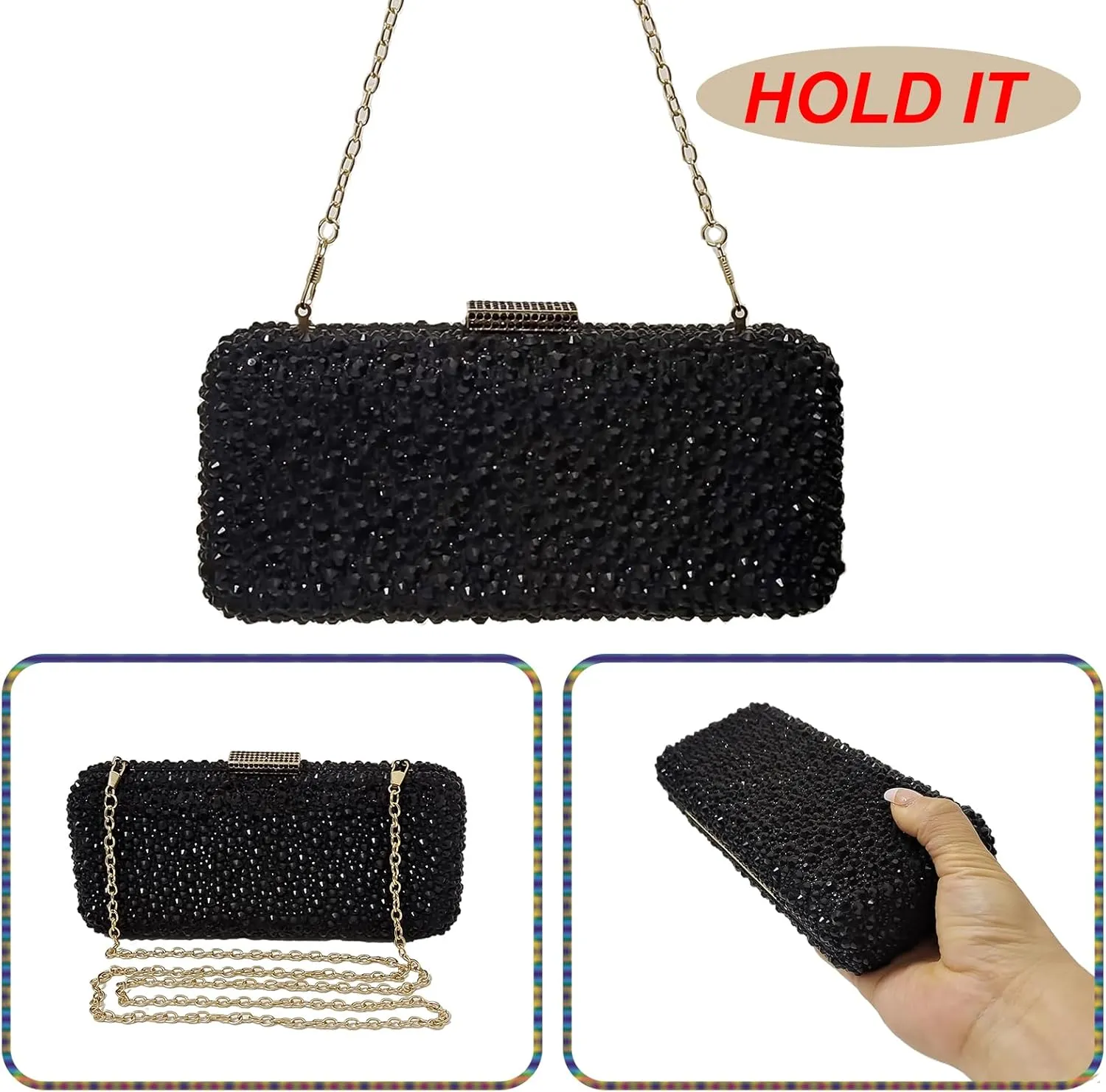 Long Rhinestone Box Evening Bag Women Formal Gathering Party Crystal Clutch Bridal Purse
