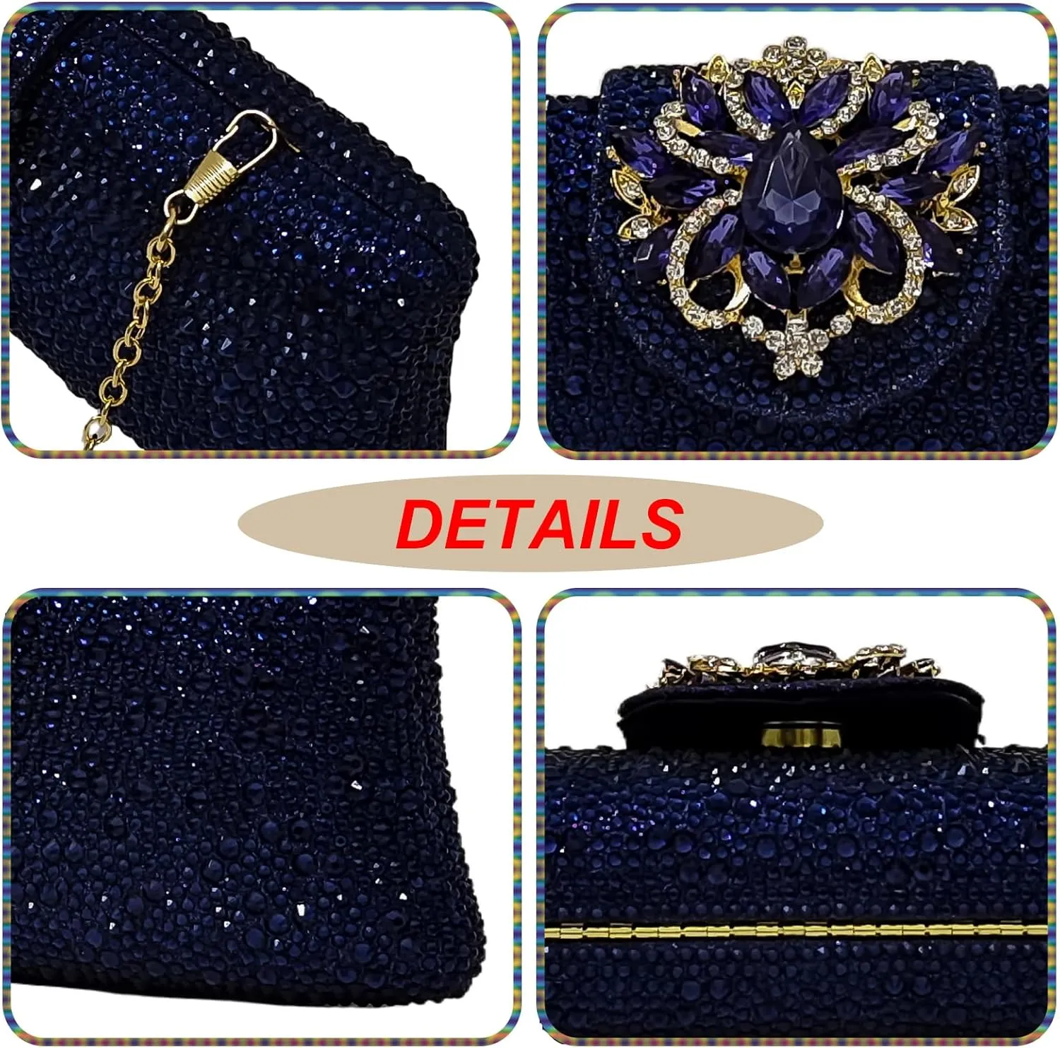 Long Rhinestone Box Evening Bag Women Formal Gathering Party Floral Handbag Clutch Purse Prom Bag