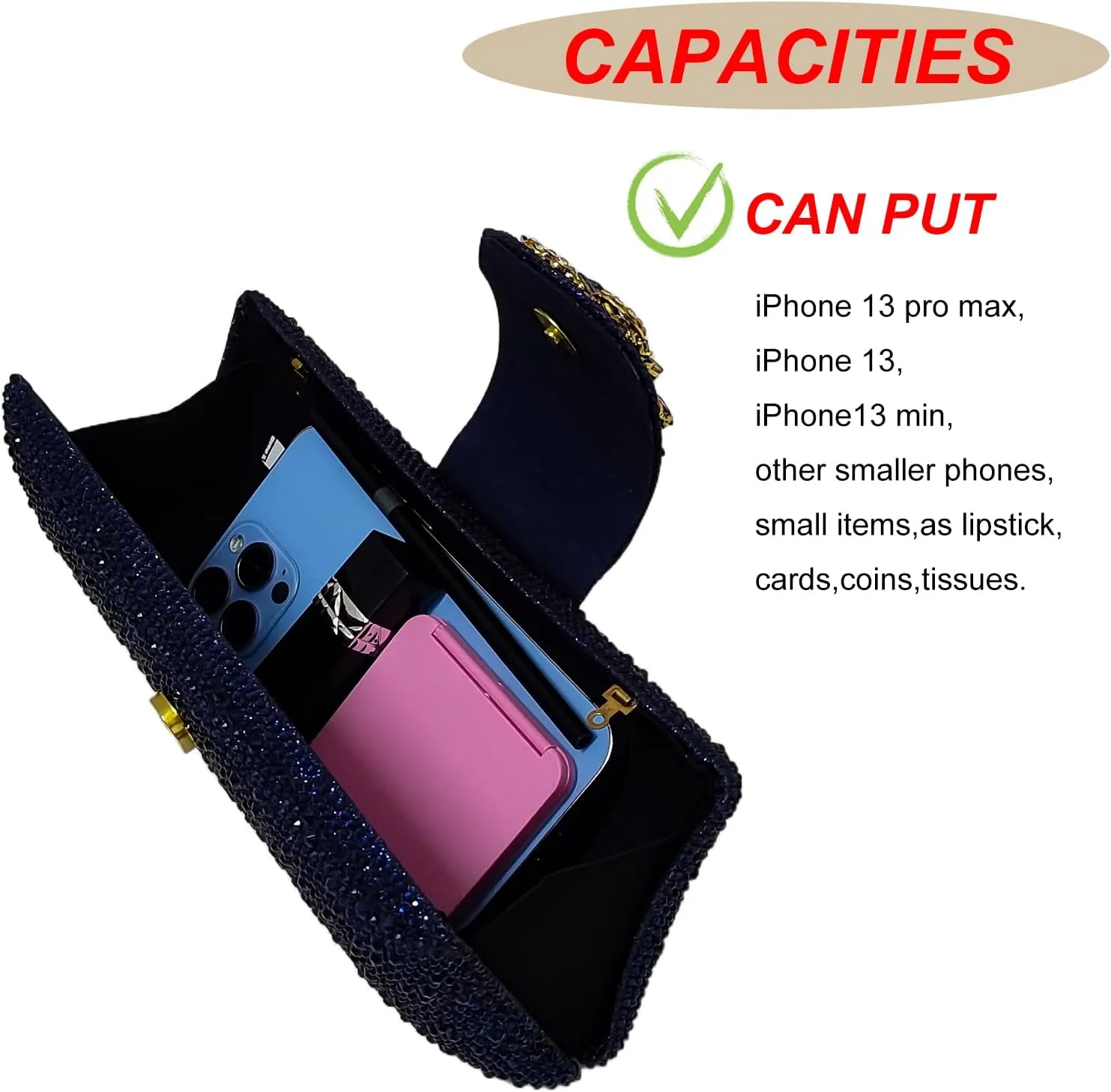 Long Rhinestone Box Evening Bag Women Formal Gathering Party Floral Handbag Clutch Purse Prom Bag