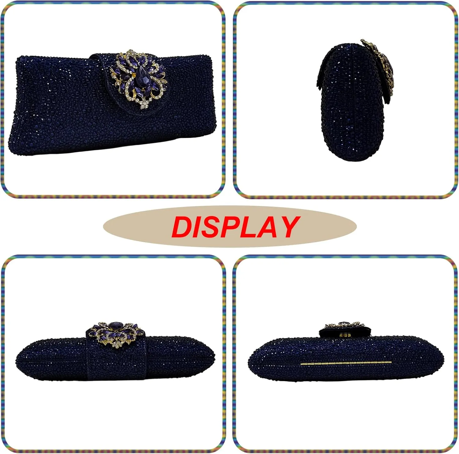 Long Rhinestone Box Evening Bag Women Formal Gathering Party Floral Handbag Clutch Purse Prom Bag
