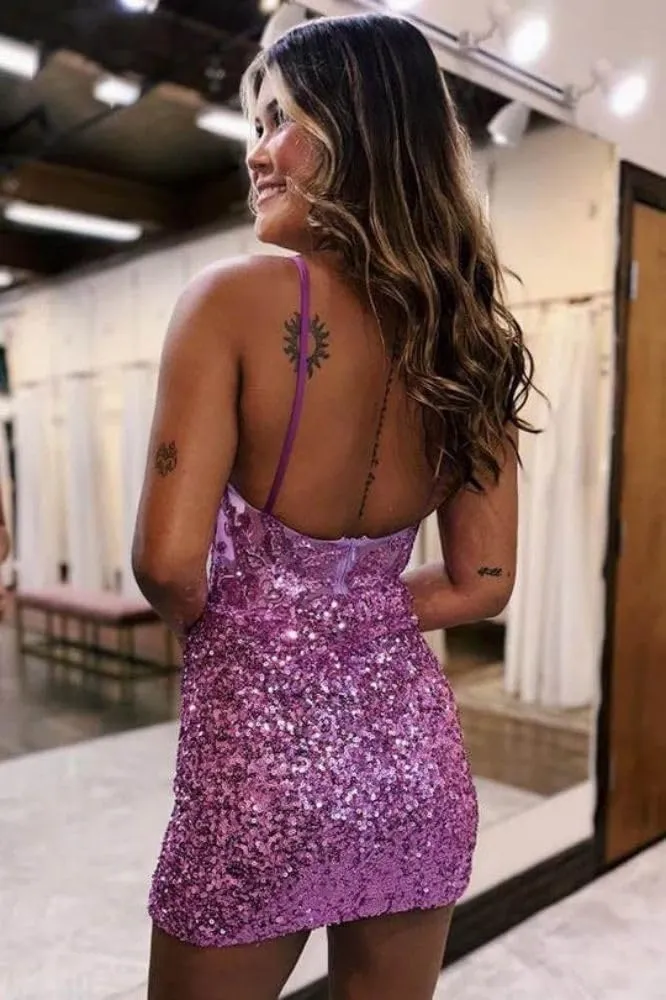 Loyeloy Short Homecoming Dresses for Teens 2025 V Neck Sparkly Sequin Applique Prom Evening Gowns