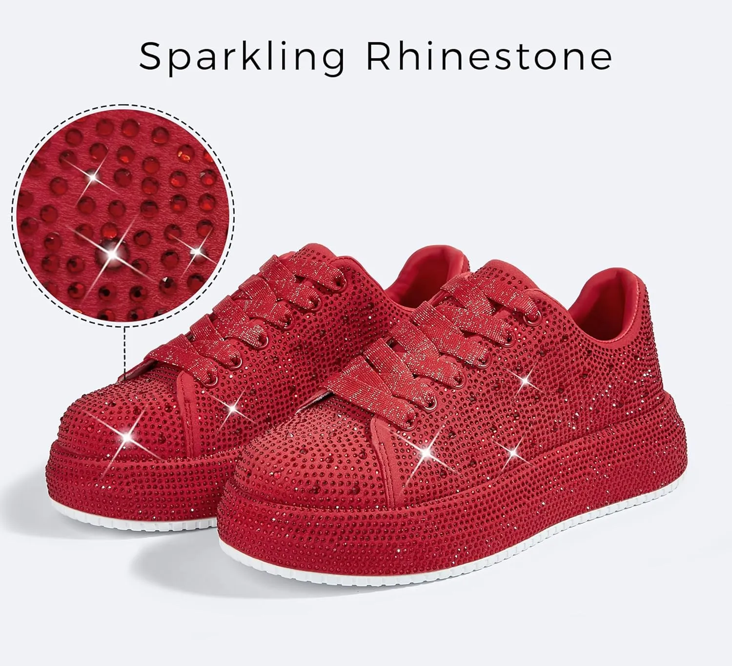 LUCKY STEP Rhinestone Sneakers for Women Platform Sparkly Glitter Bling Tennis Shoes Fashion Bedazzled Wedding Bridal Party Walking Sneakers