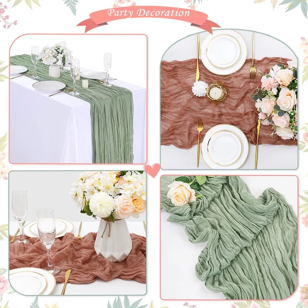 LuoluoHouse 5 Pack 10ft Cheesecloth Table Runner Boho Gauze Table Fabric for Wedding Bridal Shower Birthday Party Baby Shower Decorations 35x120 Inch Dusty Blush