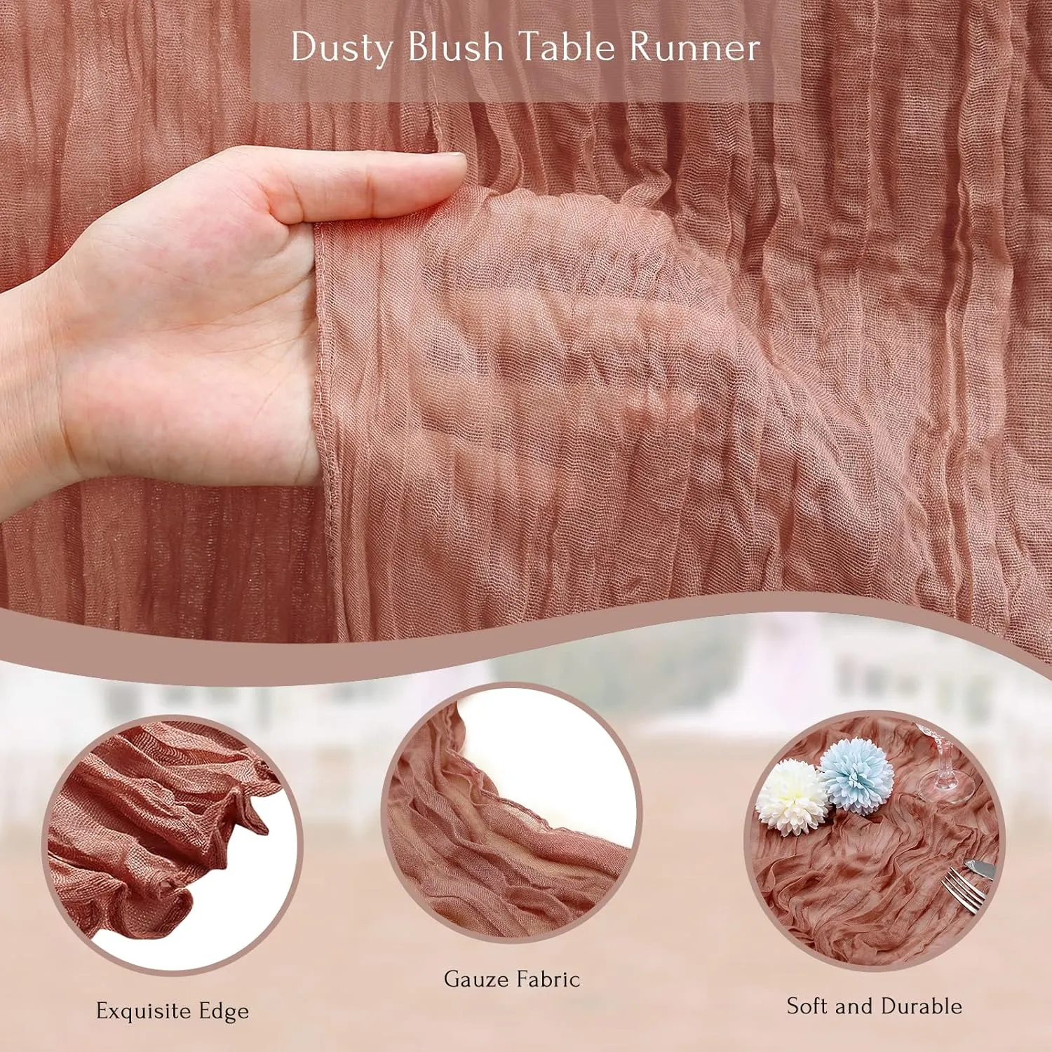 LuoluoHouse 5 Pack 10ft Cheesecloth Table Runner Boho Gauze Table Fabric for Wedding Bridal Shower Birthday Party Baby Shower Decorations 35x120 Inch Dusty Blush