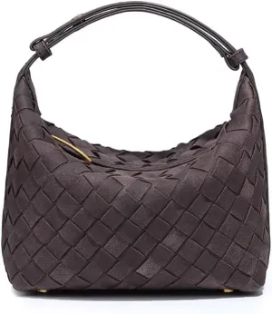 Luxurious Suede Slouch Hobo Bag for Women Woven Leather Shoulder Bags Top-Handle Purses