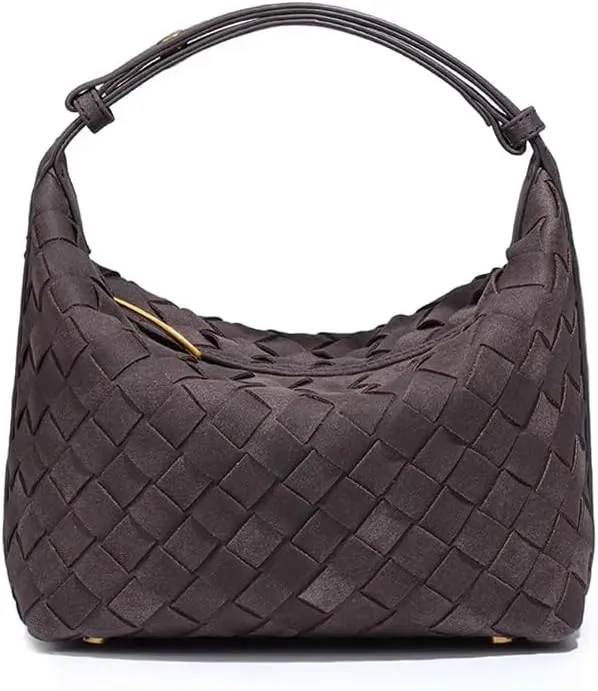 Luxurious Suede Slouch Hobo Bag for Women Woven Leather Shoulder Bags Top-Handle Purses