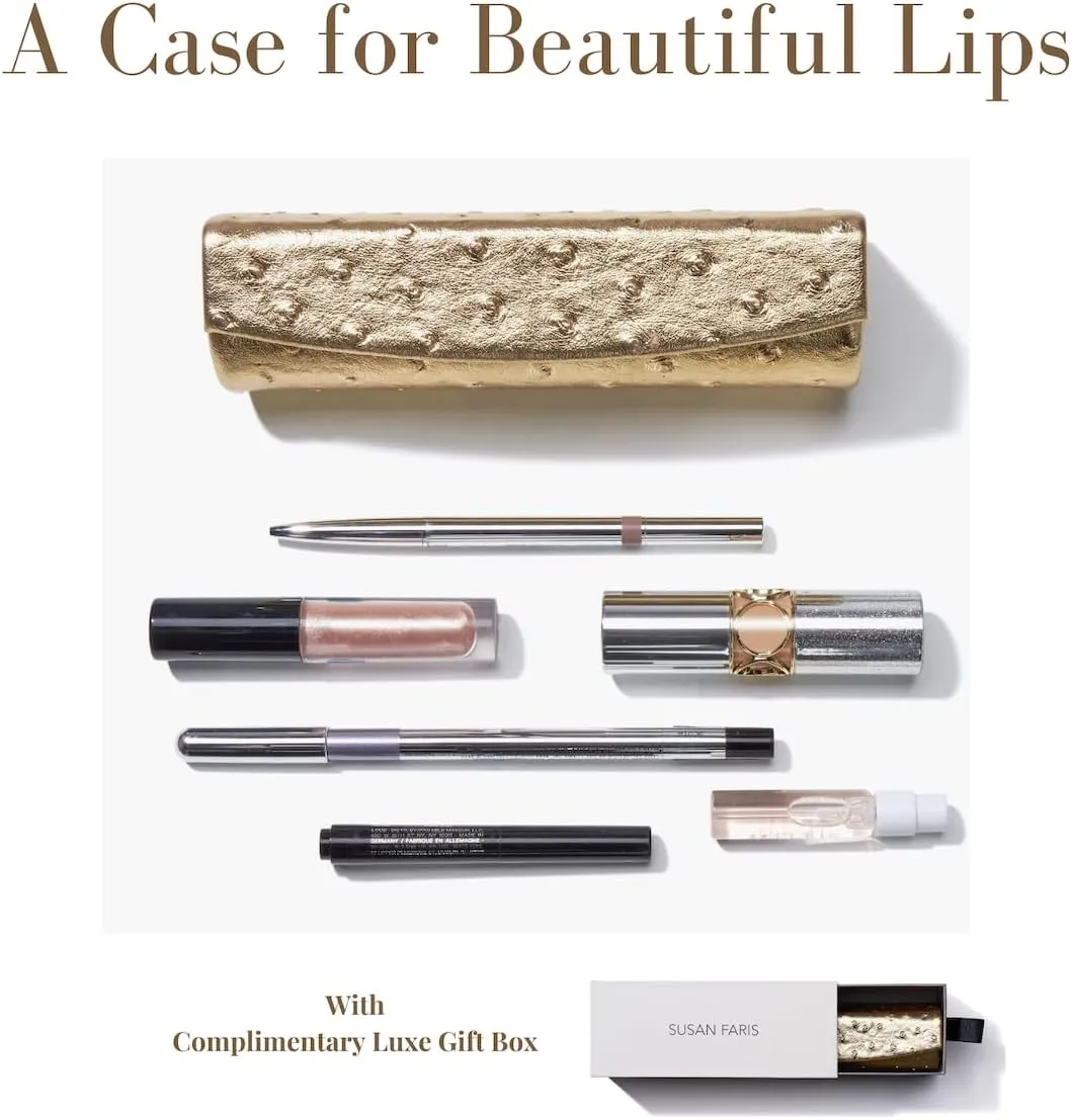 Luxury Lipstick Case with Mirror | Makeup Case for Lipsticks, Gloss, Liners, and Touch-Up Essentials | Portable Beauty Holder & Travel Compact with Gift Box by SUSAN FARIS