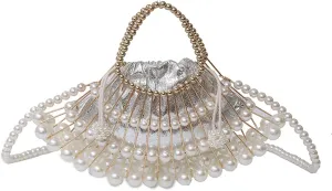 Luxury Pearl Bag Chain Bag Purse Evening Bags, Artificial Pearl Clutch Handmade Bags for Party Wedding Bridal Travel 07