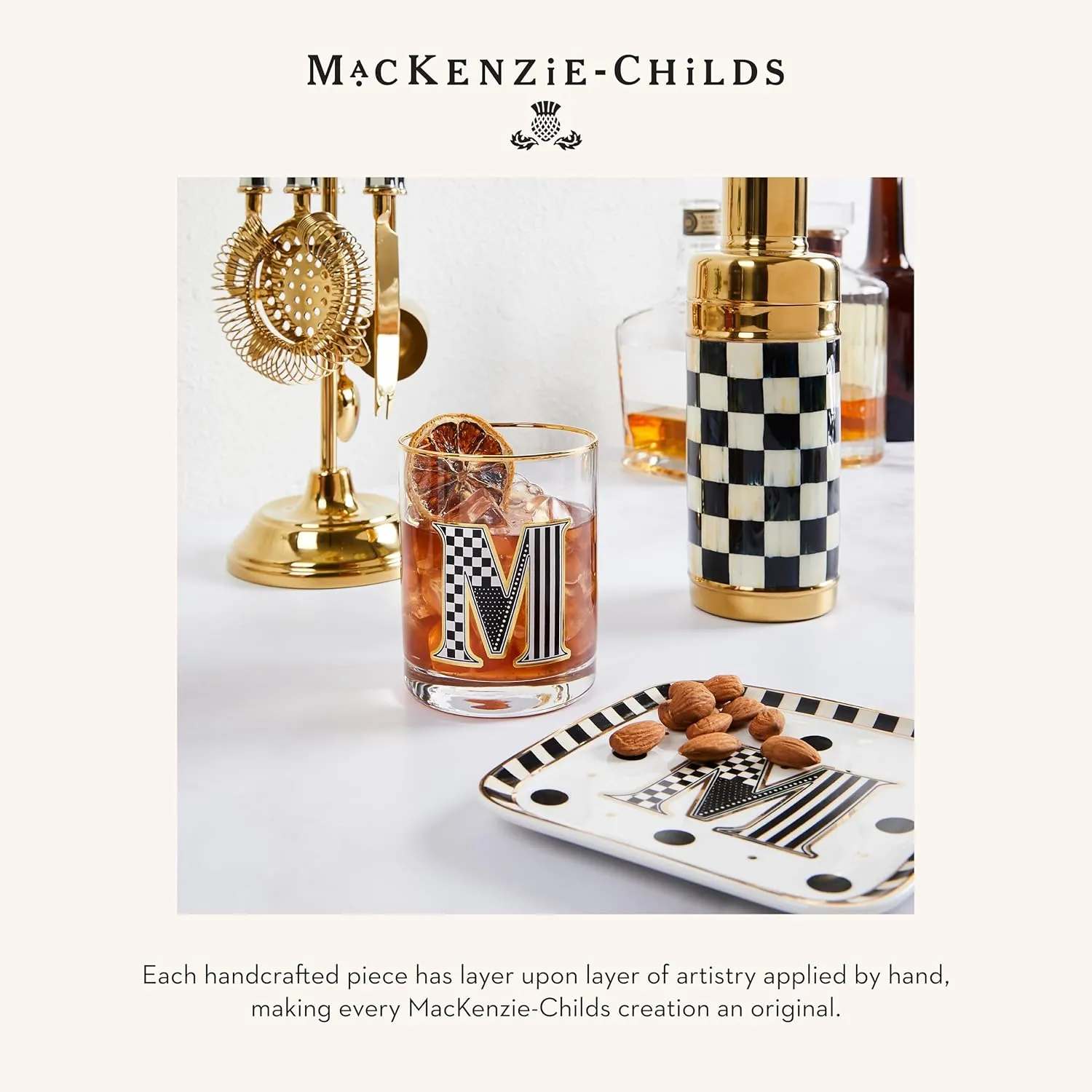 MACKENZIE-CHILDS Monogram Tumbler, Glass Tumbler with Letter, 14 Ounces, K