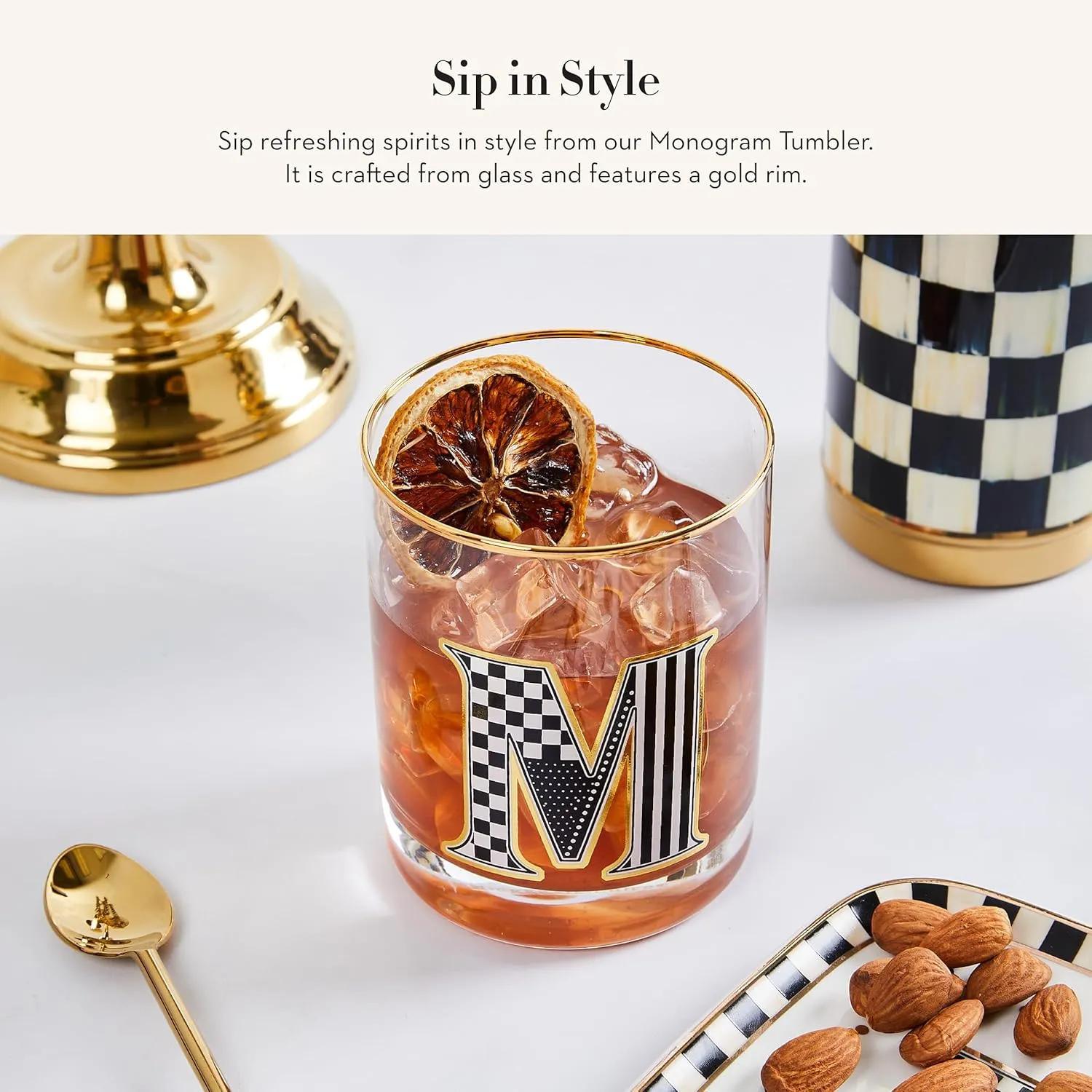 MACKENZIE-CHILDS Monogram Tumbler, Glass Tumbler with Letter, 14 Ounces, K