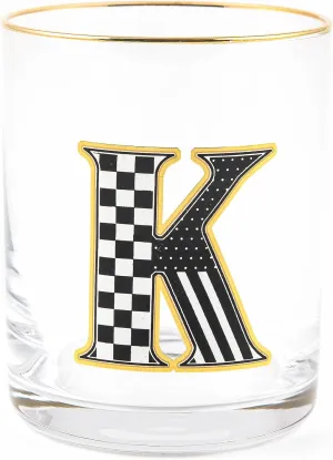 MACKENZIE-CHILDS Monogram Tumbler, Glass Tumbler with Letter, 14 Ounces, K