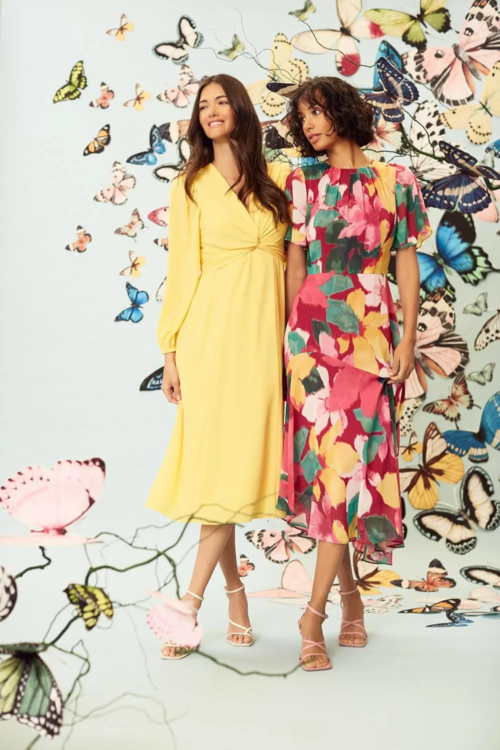 Maggy London Women's Short Flutter Sleeve Fit and Flare Dress with Asymmetric Hem Tier