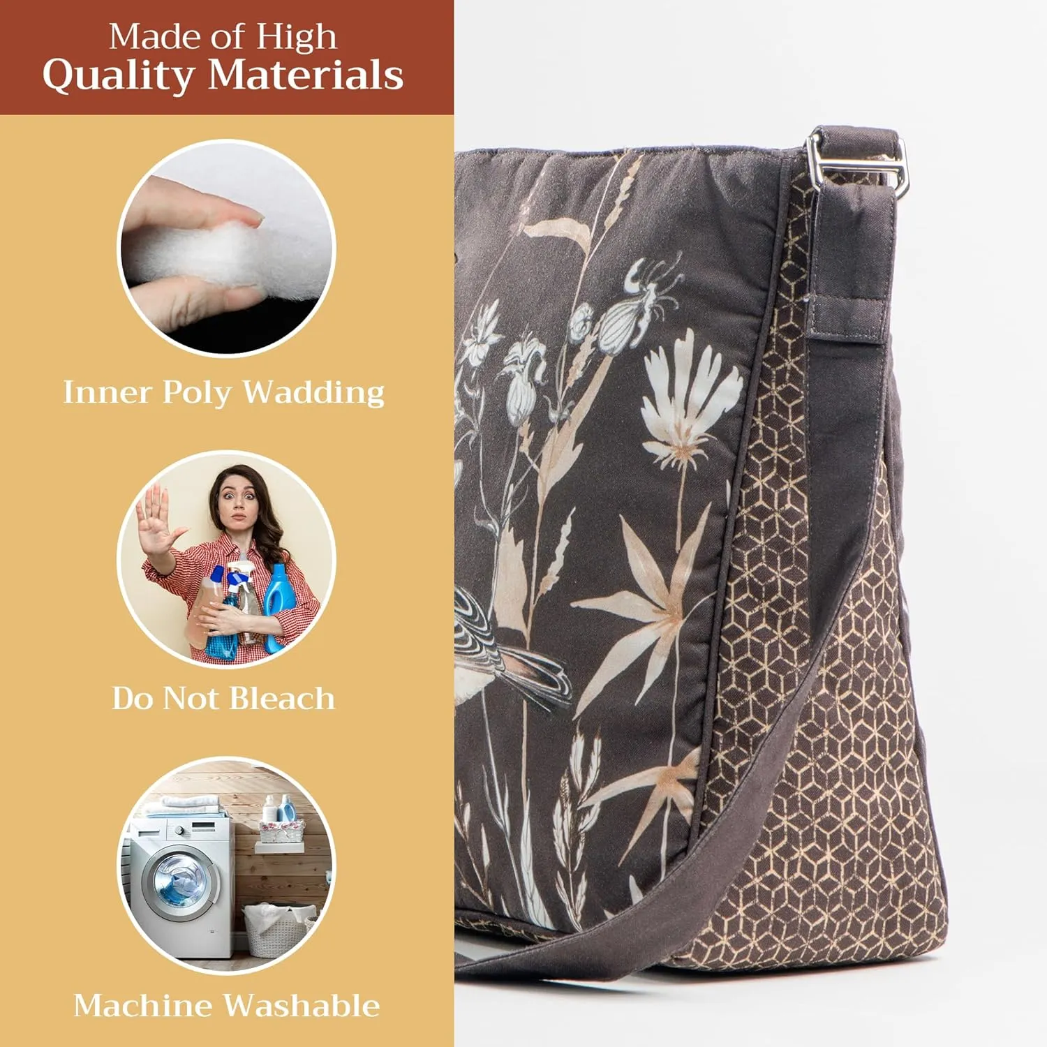 Maison d' Hermine Hand Bag Cotton Adjustable Shoulder Strap Cross Body Bag Tote purse with Zippered & Slip Pockets