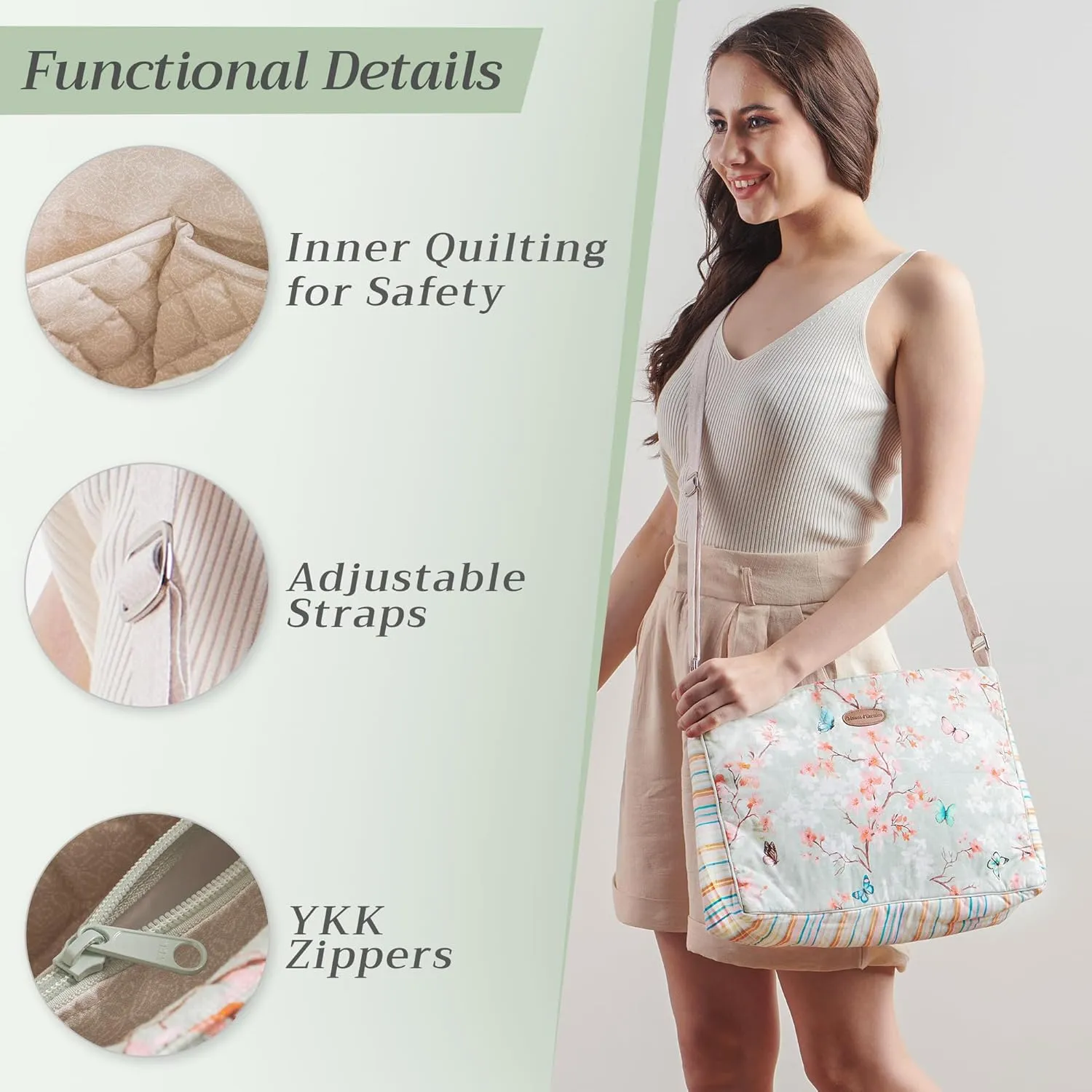 Maison d' Hermine Hand Bag Cotton Adjustable Shoulder Strap Cross Body Bag Tote purse with Zippered & Slip Pockets