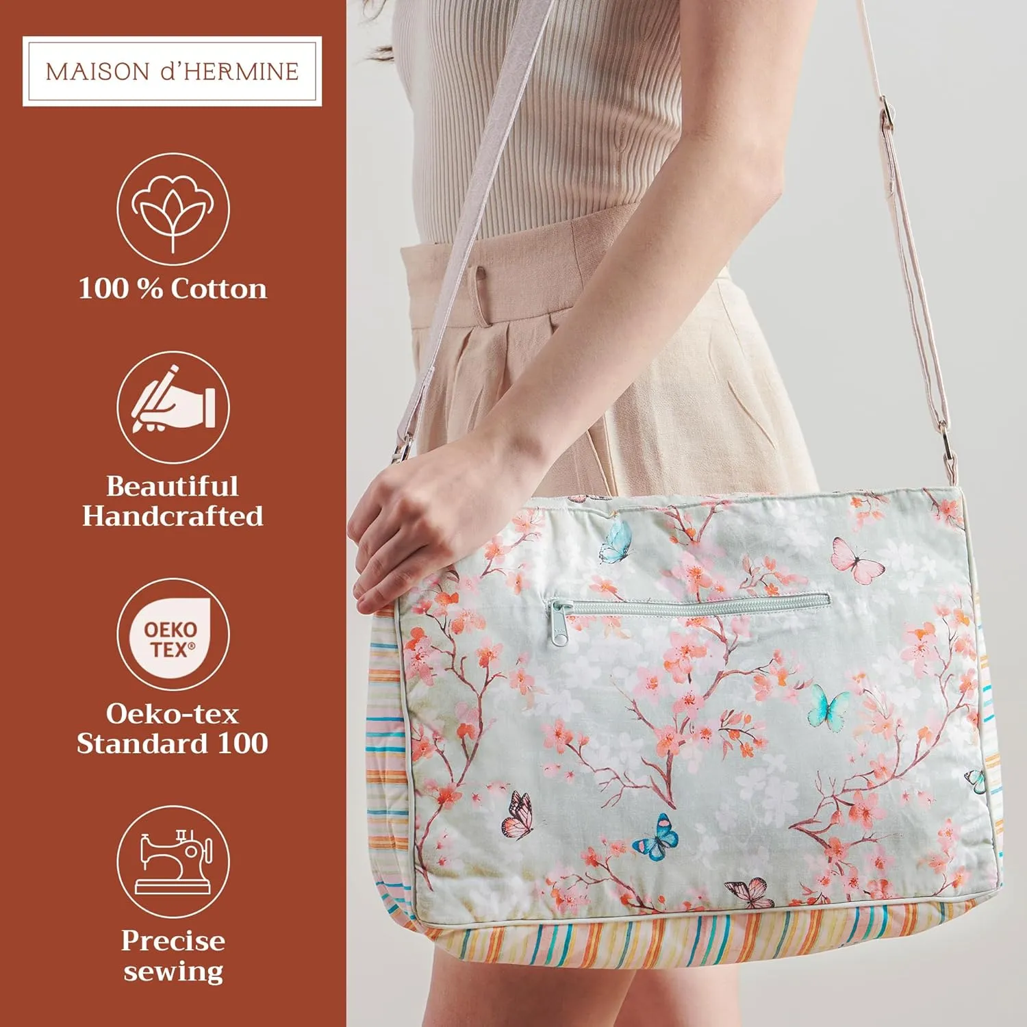 Maison d' Hermine Hand Bag Cotton Adjustable Shoulder Strap Cross Body Bag Tote purse with Zippered & Slip Pockets