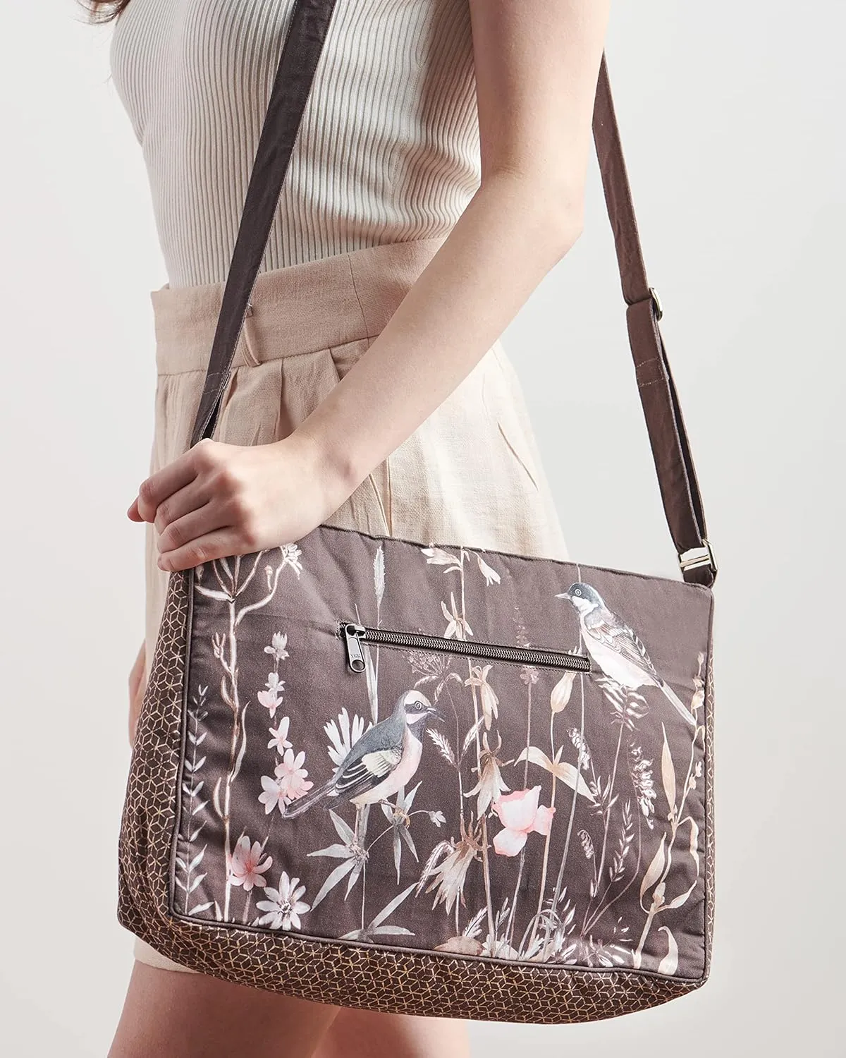Maison d' Hermine Hand Bag Cotton Adjustable Shoulder Strap Cross Body Bag Tote purse with Zippered & Slip Pockets