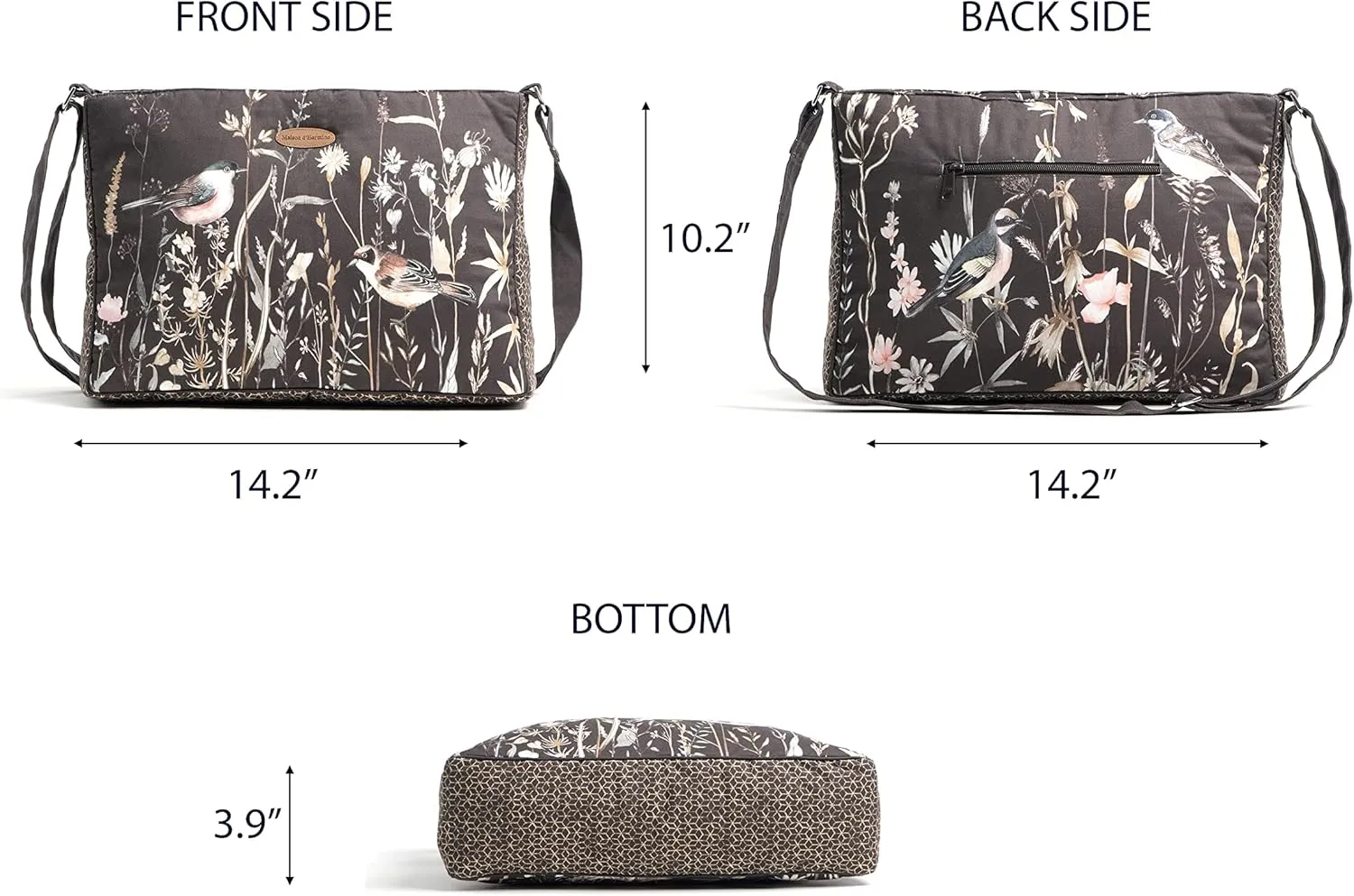 Maison d' Hermine Hand Bag Cotton Adjustable Shoulder Strap Cross Body Bag Tote purse with Zippered & Slip Pockets