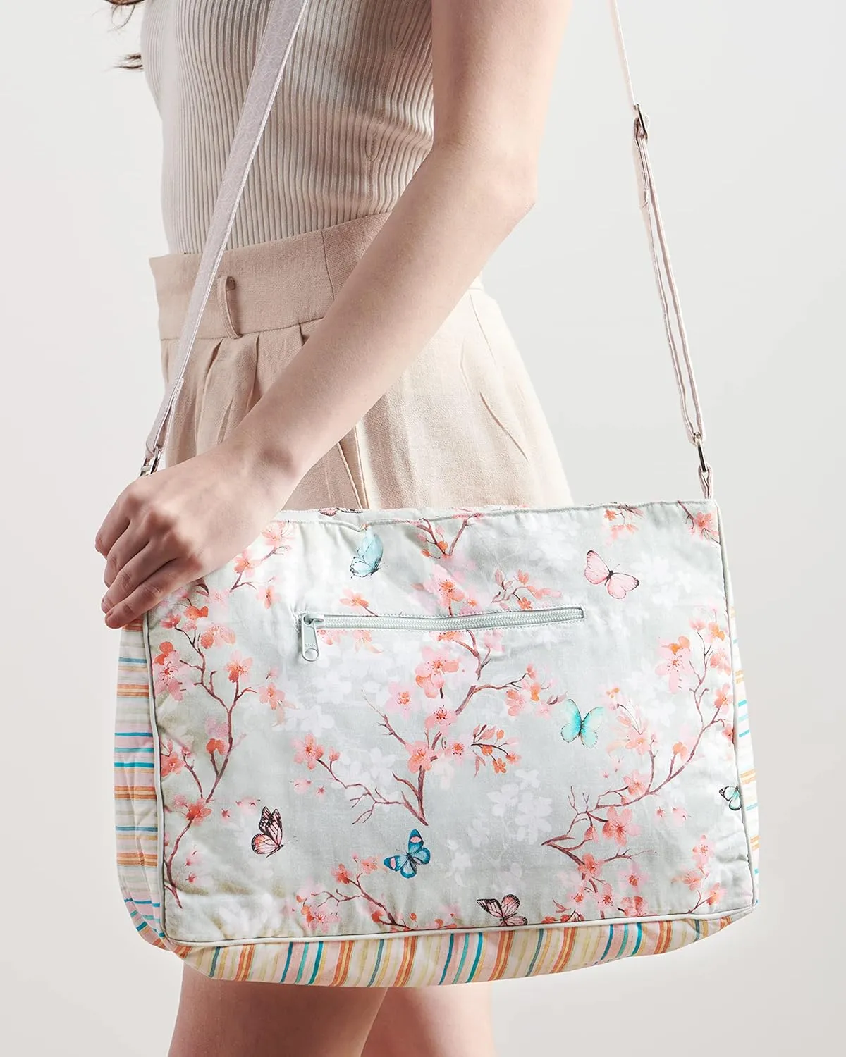 Maison d' Hermine Hand Bag Cotton Adjustable Shoulder Strap Cross Body Bag Tote purse with Zippered & Slip Pockets