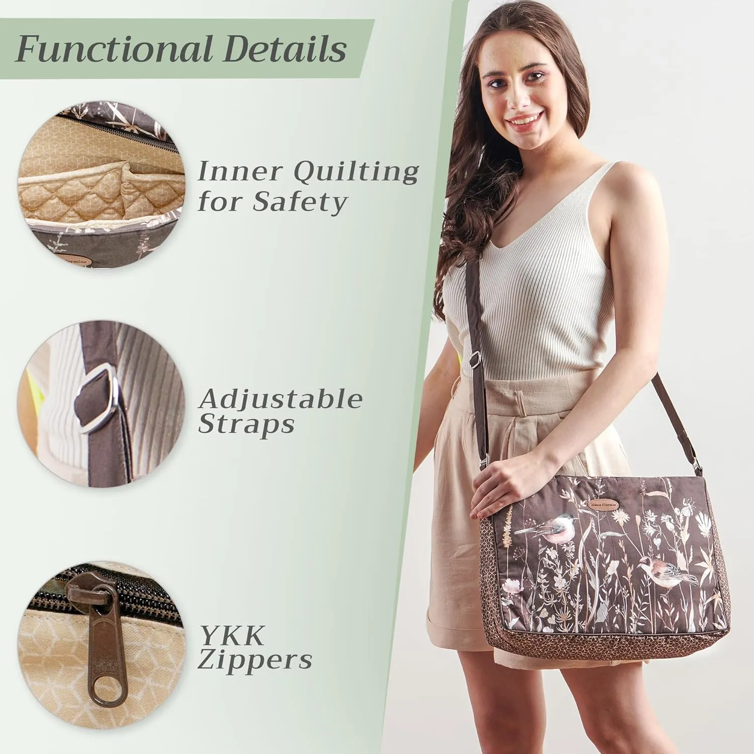 Maison d' Hermine Hand Bag Cotton Adjustable Shoulder Strap Cross Body Bag Tote purse with Zippered & Slip Pockets
