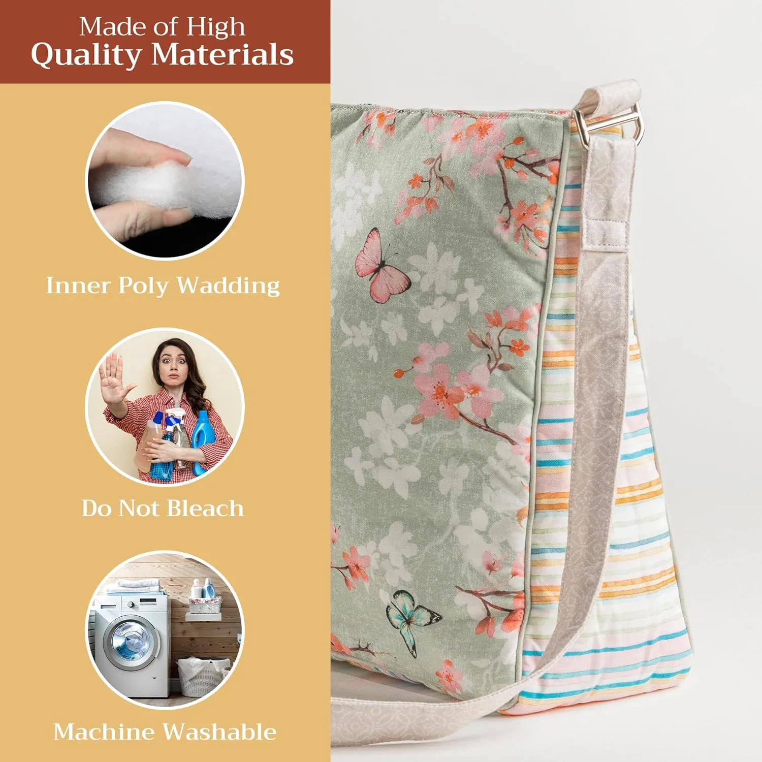Maison d' Hermine Hand Bag Cotton Adjustable Shoulder Strap Cross Body Bag Tote purse with Zippered & Slip Pockets