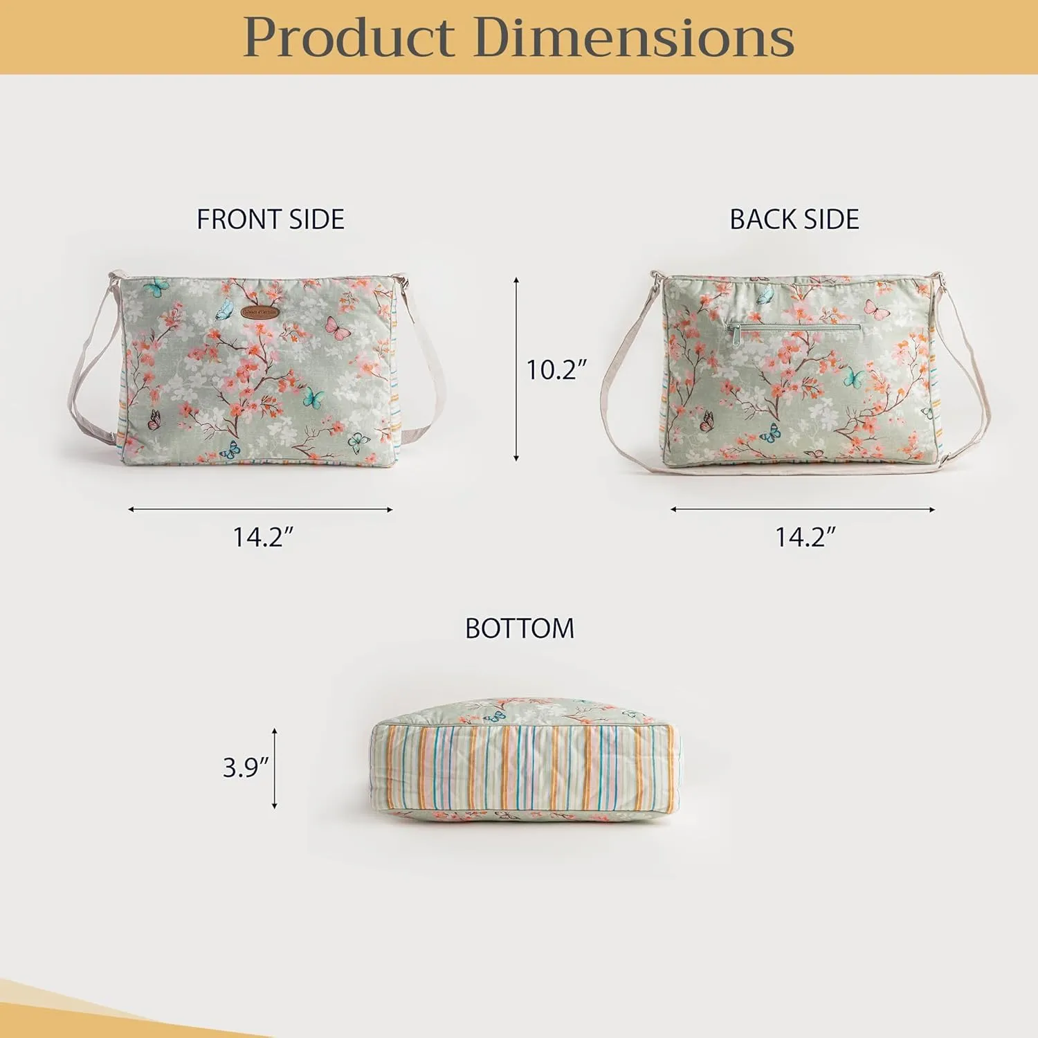 Maison d' Hermine Hand Bag Cotton Adjustable Shoulder Strap Cross Body Bag Tote purse with Zippered & Slip Pockets