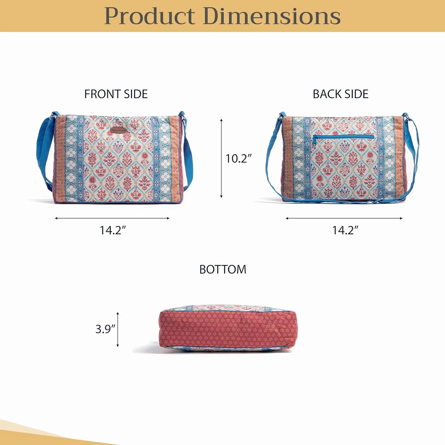 Maison d' Hermine Hand Bag Cotton Adjustable Shoulder Strap Cross Body Bag Tote purse with Zippered & Slip Pockets