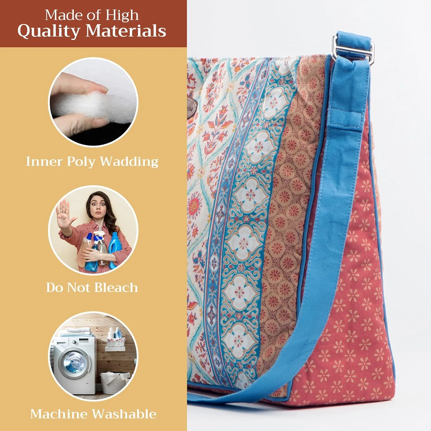 Maison d' Hermine Hand Bag Cotton Adjustable Shoulder Strap Cross Body Bag Tote purse with Zippered & Slip Pockets
