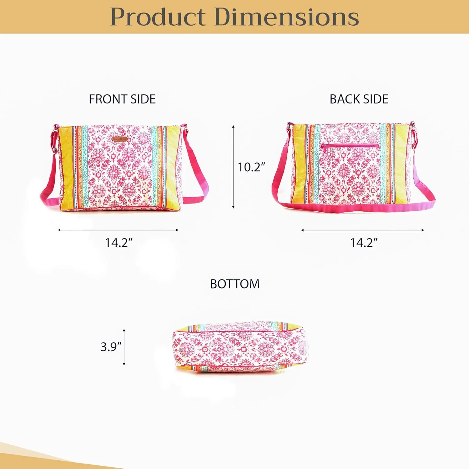 Maison d' Hermine Hand Bag Cotton Adjustable Shoulder Strap Cross Body Bag Tote purse with Zippered & Slip Pockets