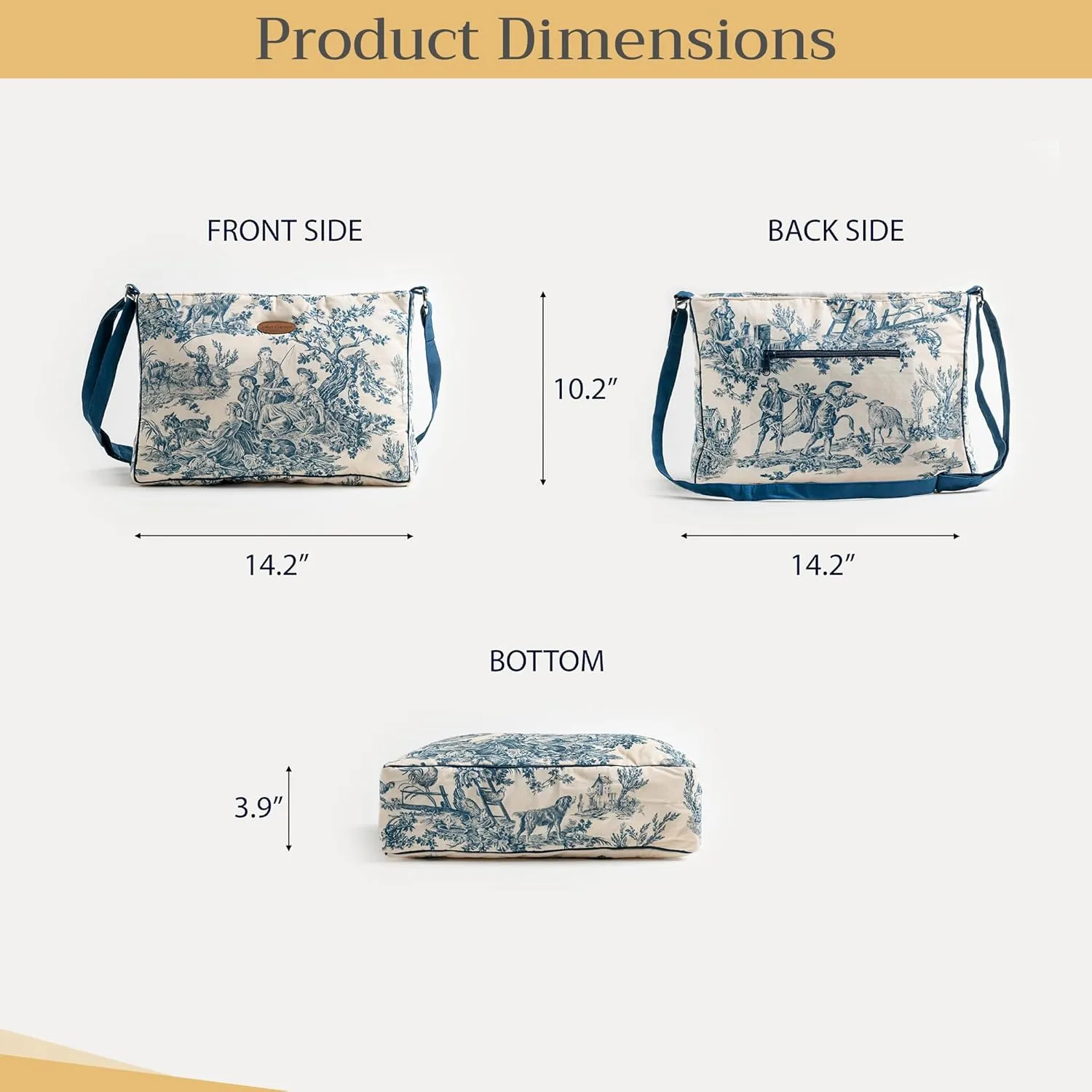 Maison d' Hermine Hand Bag Cotton Adjustable Shoulder Strap Cross Body Bag Tote purse with Zippered & Slip Pockets