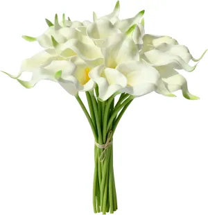Mandy's 20pcs White Artificial Calla Lily Silk Fake Flowers 13.5" for Mother's Day Easter Home Kitchen Wedding Decorations New Year Spring