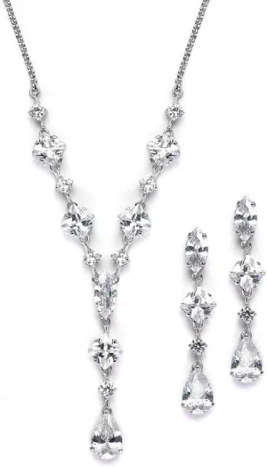 Mariell Cubic Zirconia Necklace & Earrings Bridal Jewelry Set, CZ Crystal Statement Necklace Set for Weddings, Formal Events, Mother of The Bride