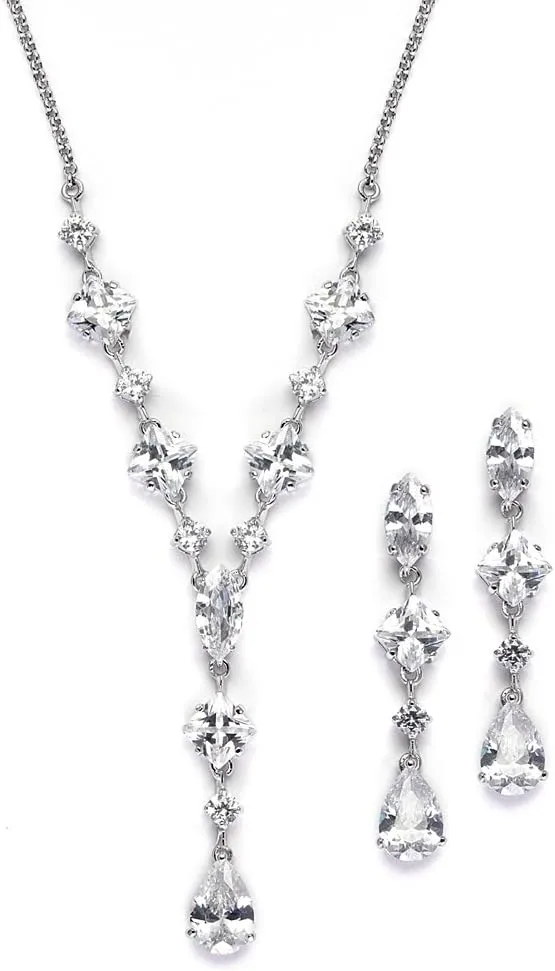 Mariell Cubic Zirconia Necklace & Earrings Bridal Jewelry Set, CZ Crystal Statement Necklace Set for Weddings, Formal Events, Mother of The Bride