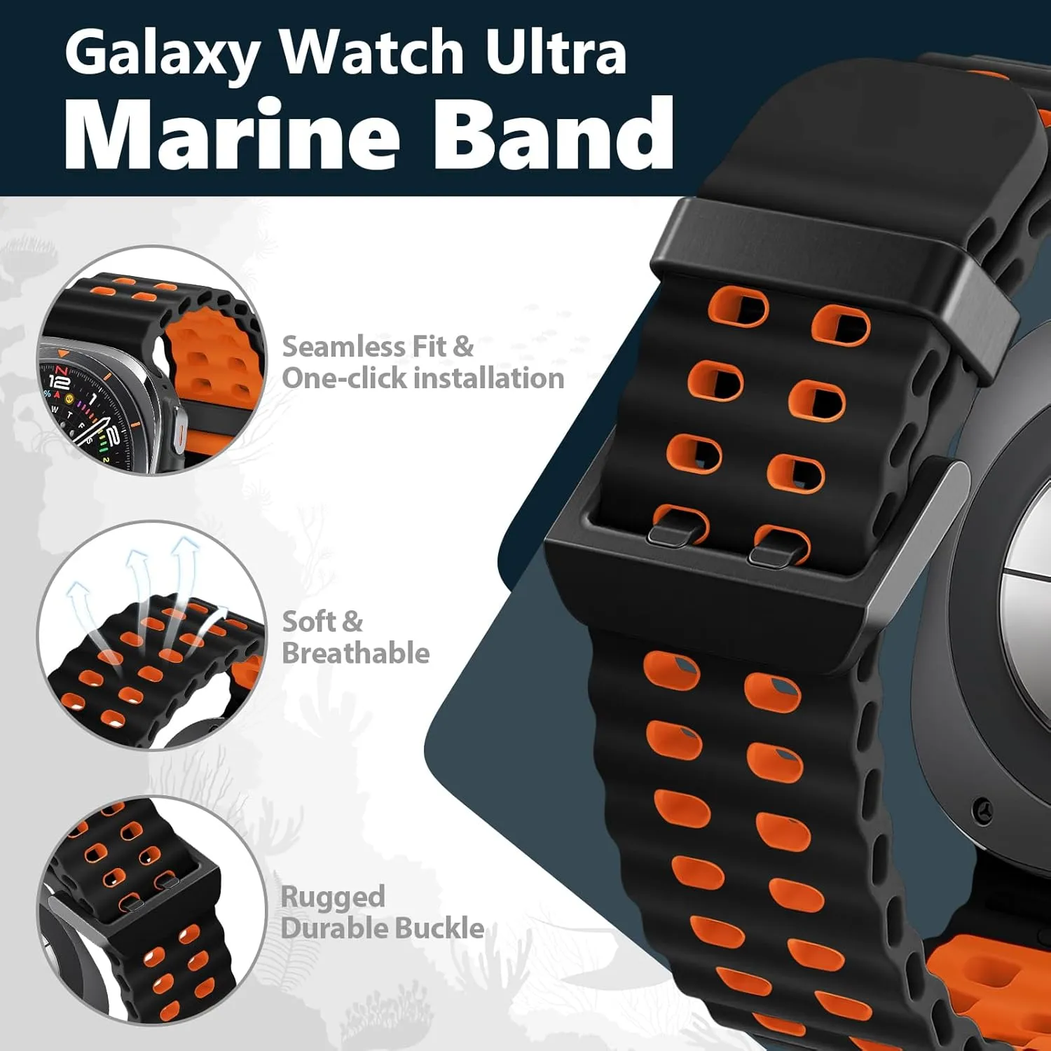 Marine Band For Samsung Galaxy Watch Ultra Strap 47mm Accessories Sport silicone correa Bracelet For Galaxy Watch7 ultra 47 mm Strap